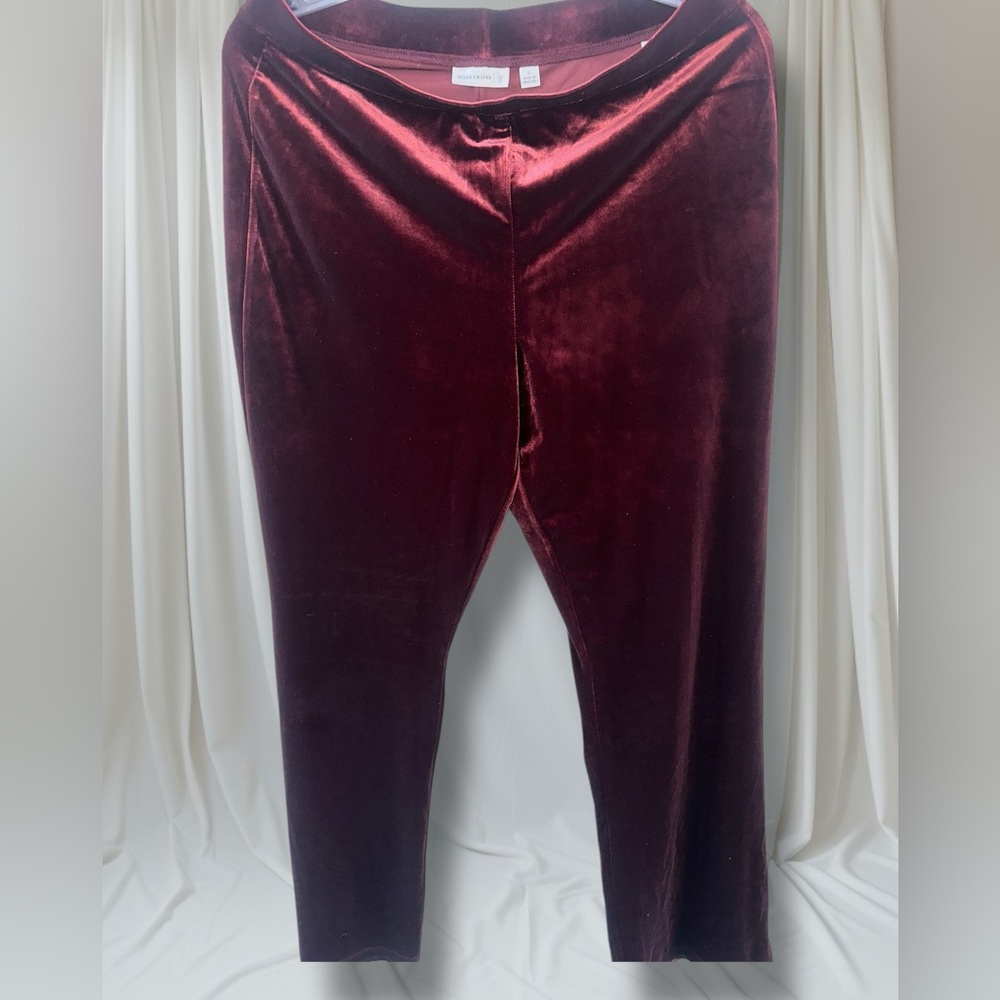 NWOT SZ L Susan Graver Stretch Velvet Pull-on Pants Luxe Burgundy